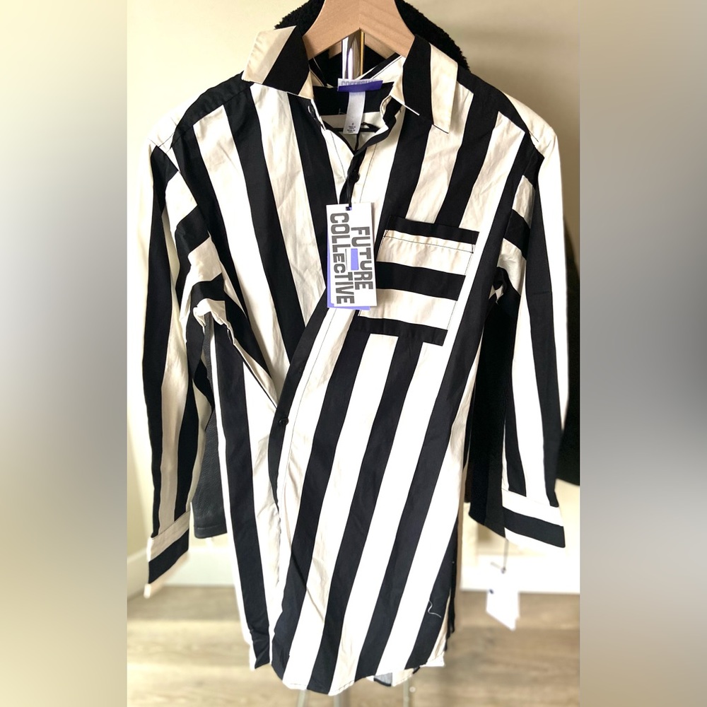 🔖 FUTURE COLLECTIVE Kahlana Barfield Brown Asymmetrical Long Sleeve Shirt Dress - Picture 8 of 17